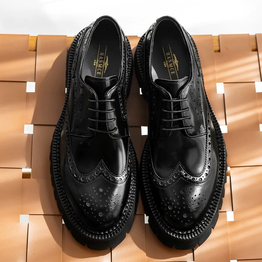 Men's Genuine Leather Derby Shoes, Height Increasing, Thick Sole