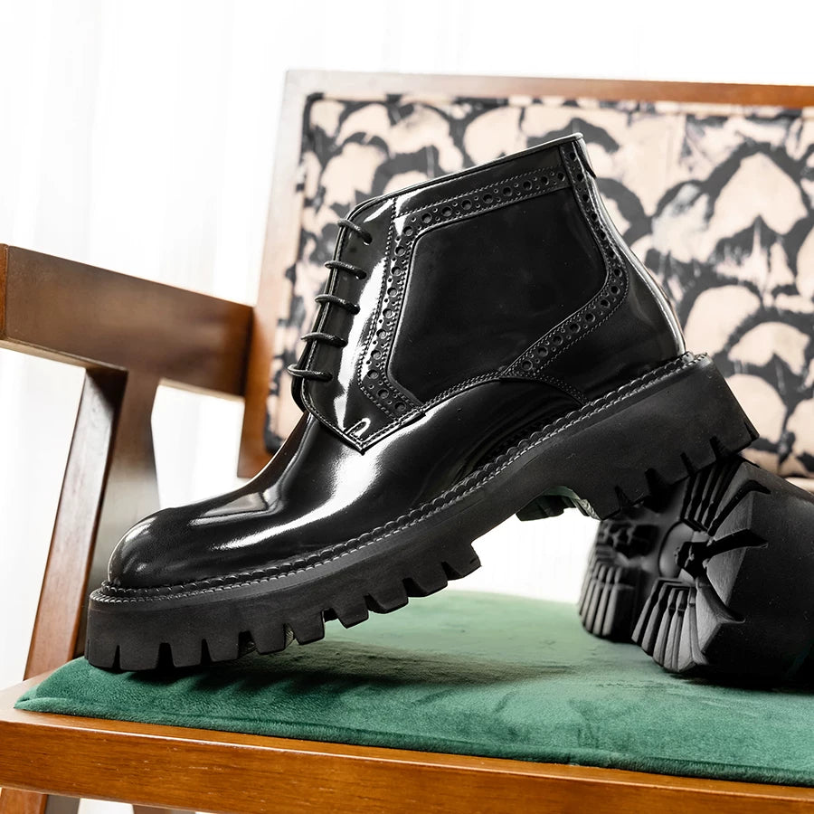 Men's Genuine Leather Martin Boots, Height Increasing, Thick Sole