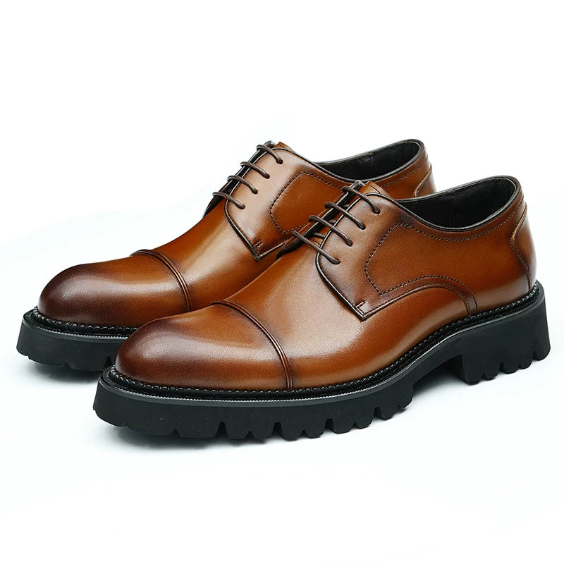 Men's Genuine Leather Leather Shoes, Height Increasing, Thick Sole