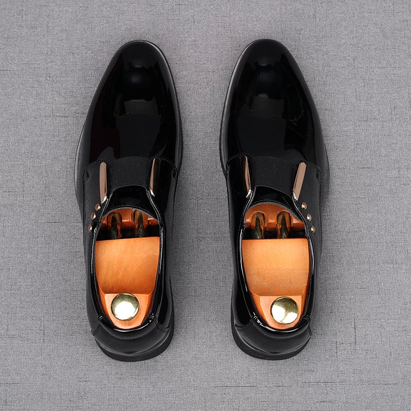 Men's Patent Leather Loafers, Height Increasing, Pointed Toe