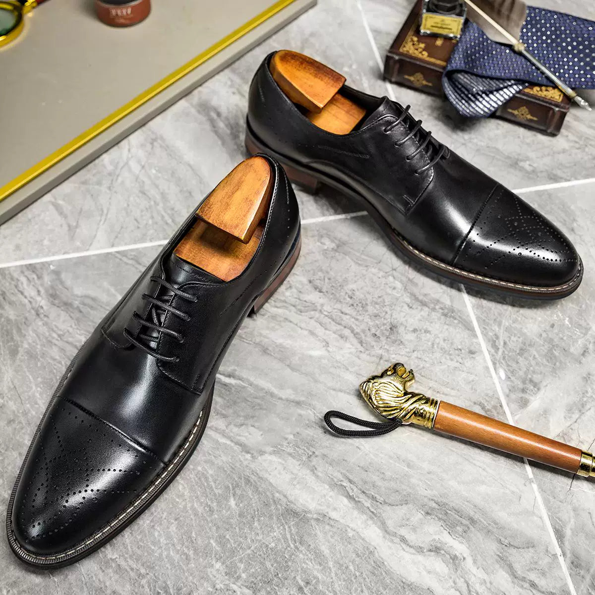 Men's Genuine Leather Wedding Shoes, Lace-Up, British Style