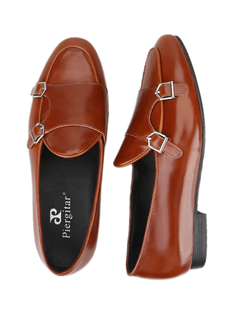 Hand-rubbed waxed leather double buckle men's Monk shoes European and American style wedding party new trend formal leather shoes for men