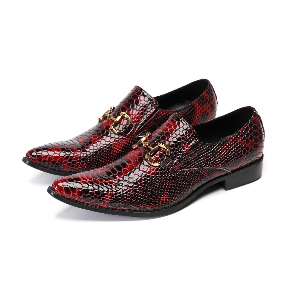 Men's Red Leather Shoes – Pointed Toe, Business – Style 52