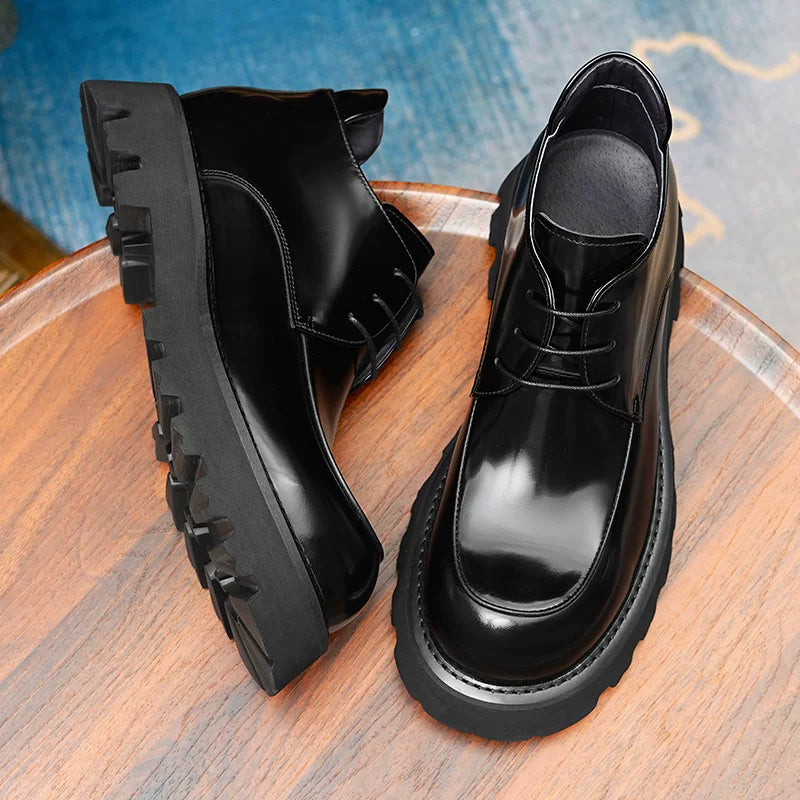 Men's Genuine Leather Martin Boots, Height Increasing, Thick Sole