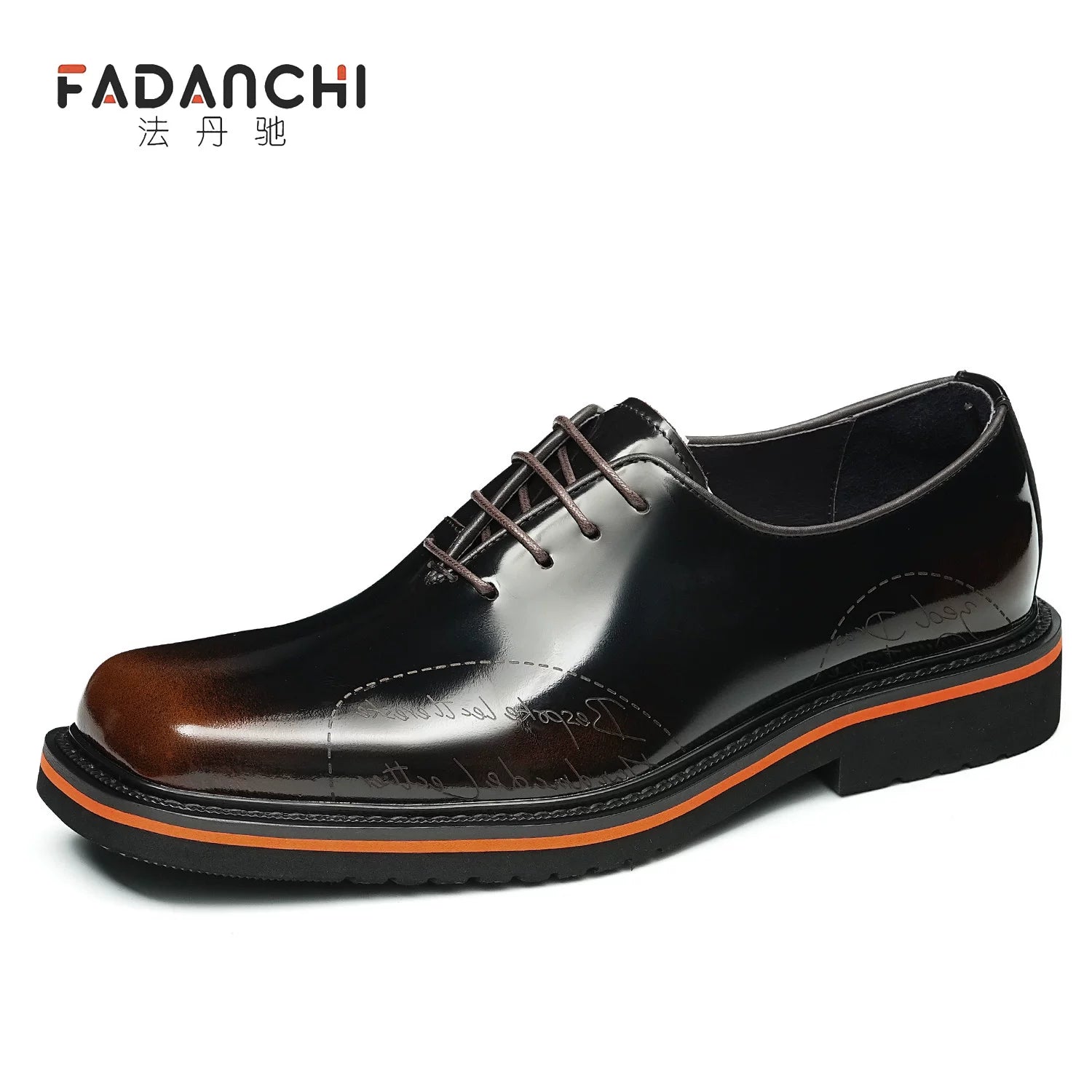 Men's Genuine Leather Oxford Shoes, Square Toe, Glossy