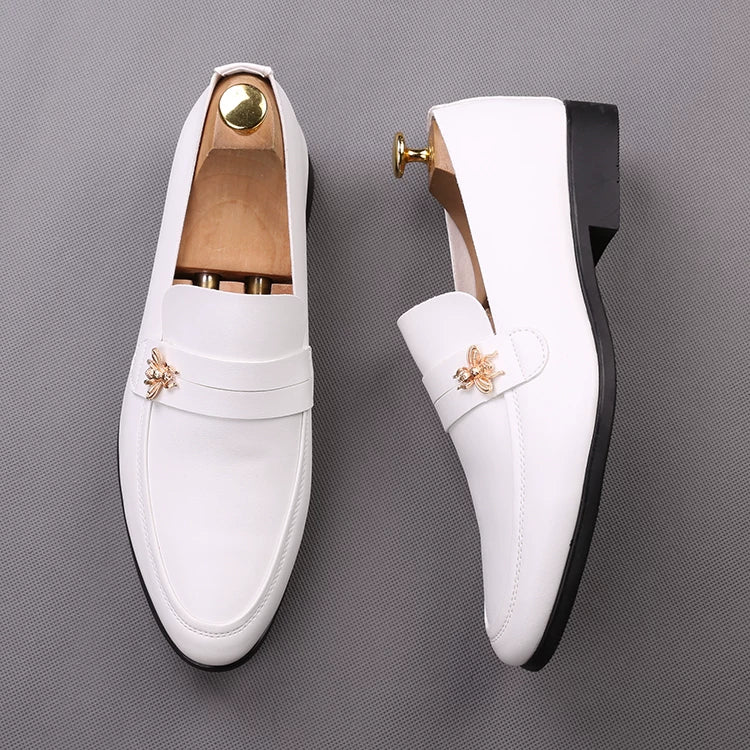 Men's White Loafers, Height Increasing, Pointed Toe