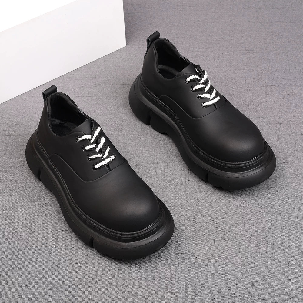 Men's Black Derby Shoes, Height Increasing, Thick Sole