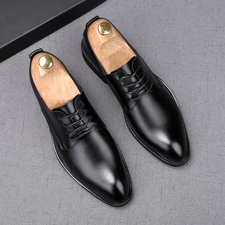 Men's Black Wedding Shoes, Breathable, Pointed Toe