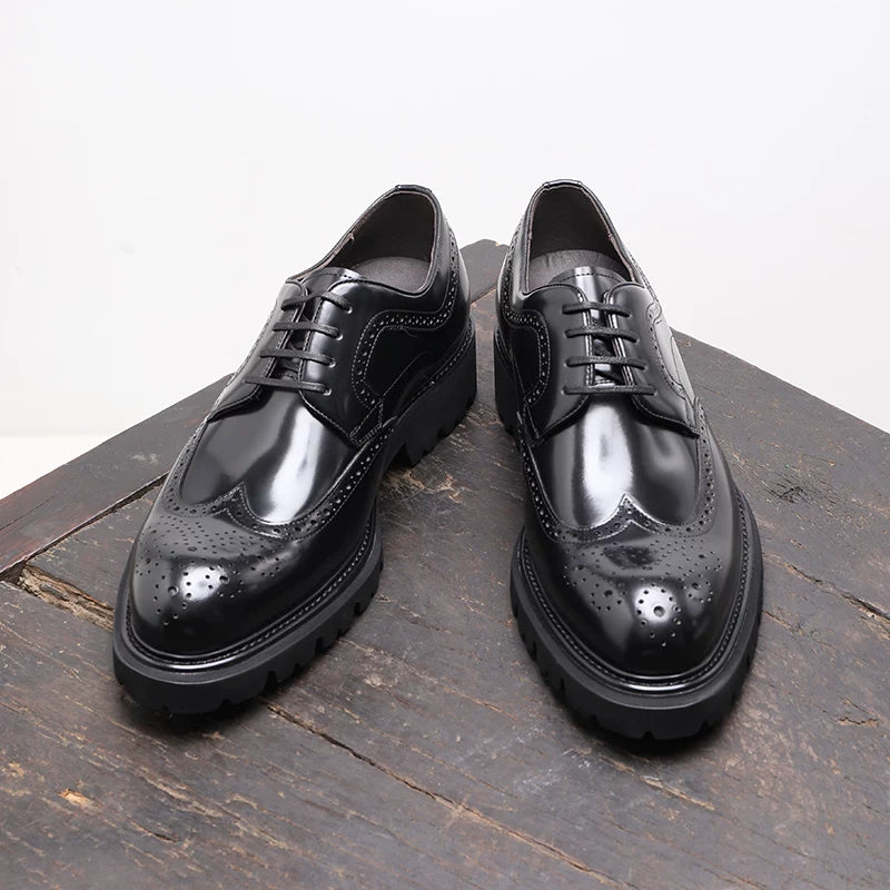 Men's Genuine Leather Derby Shoes, Height Increasing, Thick Sole