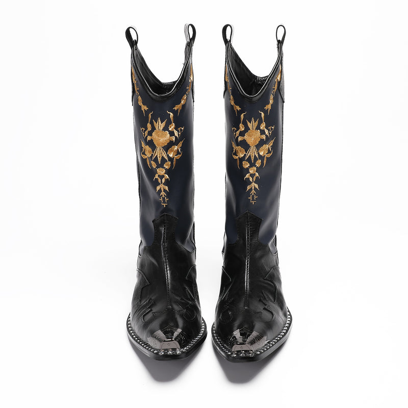Men's Leather Martin Boots, Embroidered