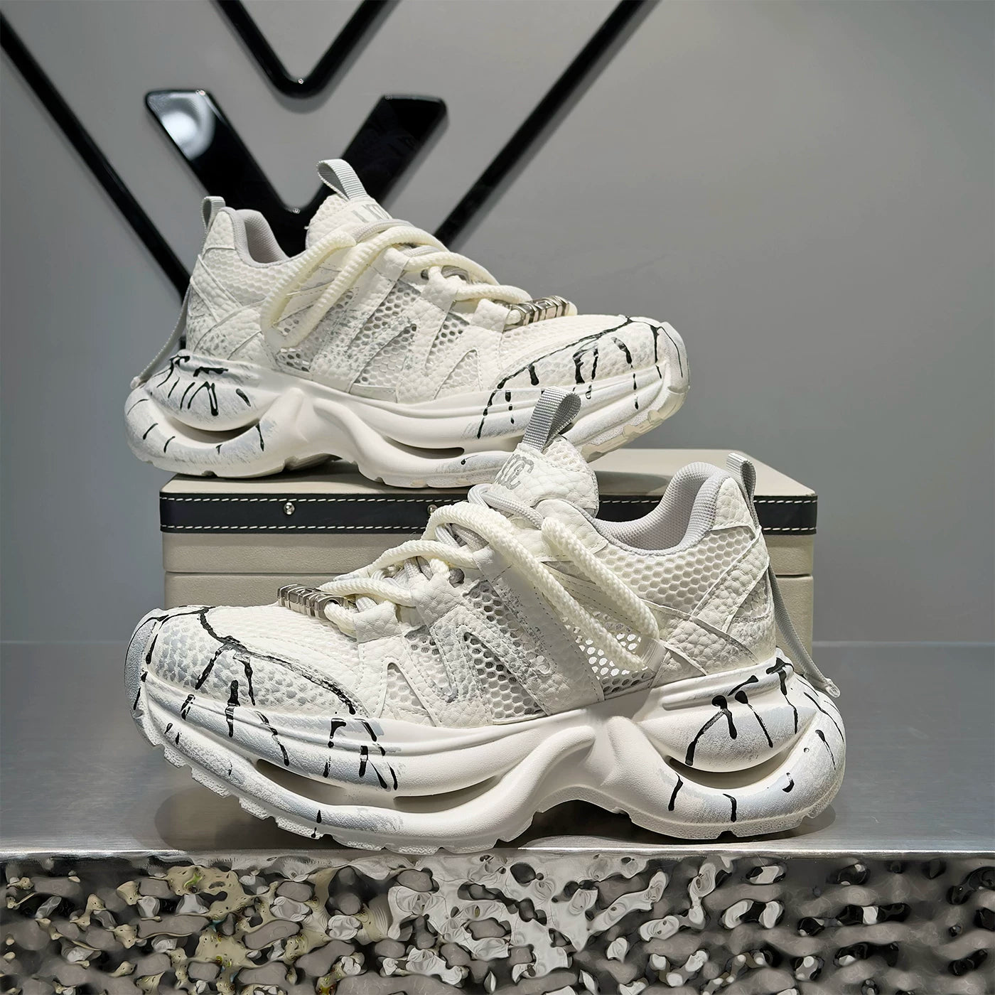 Men's Height-Increasing Platform Breathable Mesh Trendy Chunky Dad Sneakers Summer
