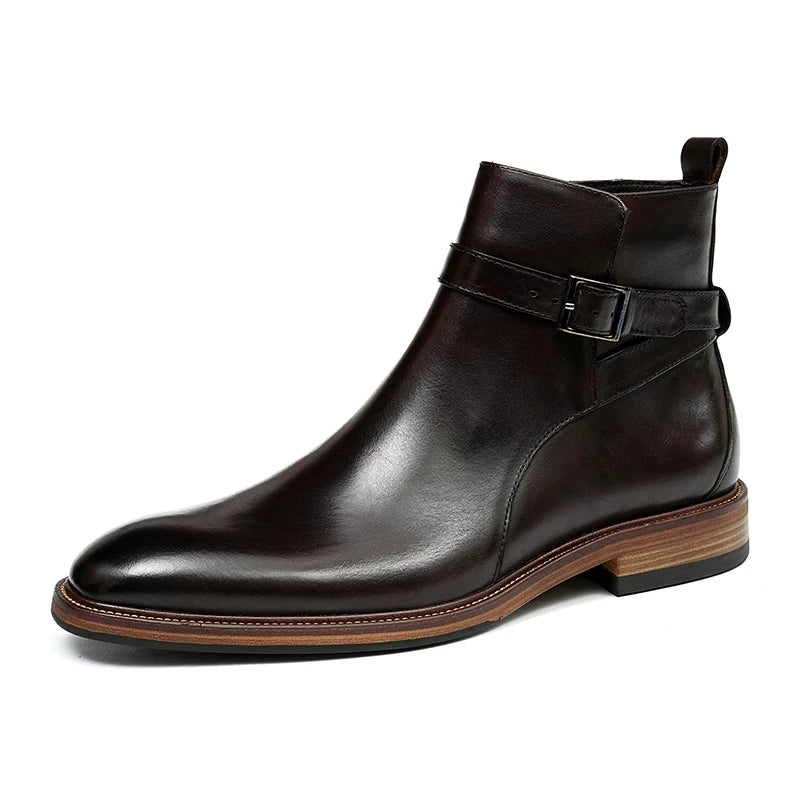 Men's Genuine Leather Martin Boots, Height Increasing, Thick Sole