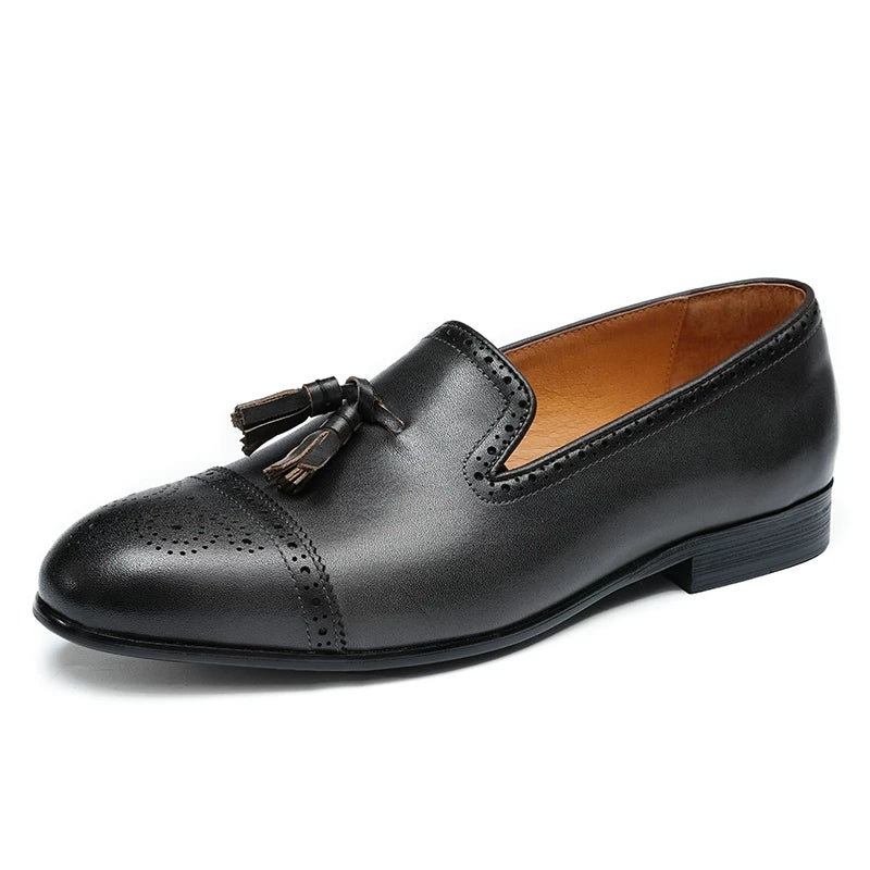 Men's Genuine Leather Loafers, Slip-On, Brogue