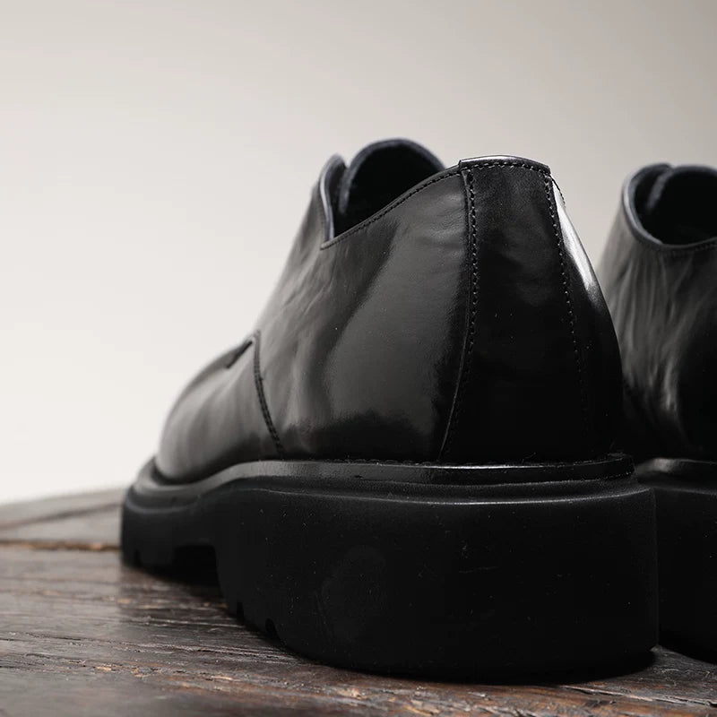 Men's Black Derby Shoes, Height Increasing, Thick Sole