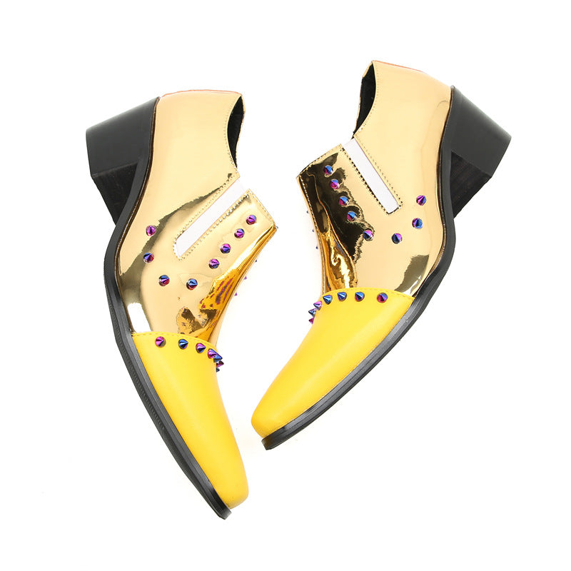 Men's Gold Leather Casual Shoes – Pointed Toe, Wedding