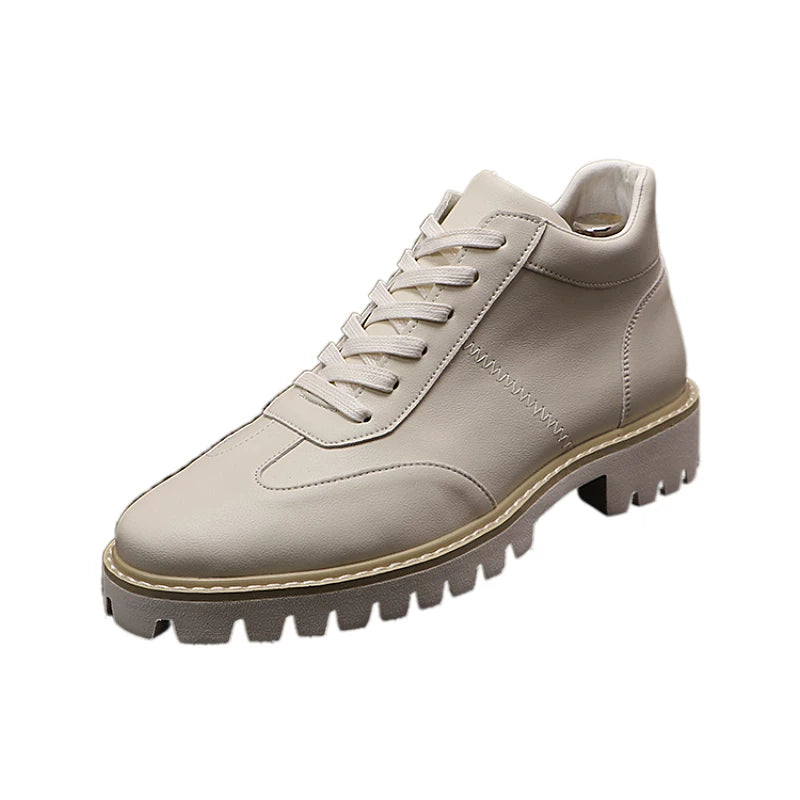 Men's Platform Height-Increasing High-Top Pointed-Toe White Ankle Boots Casual New