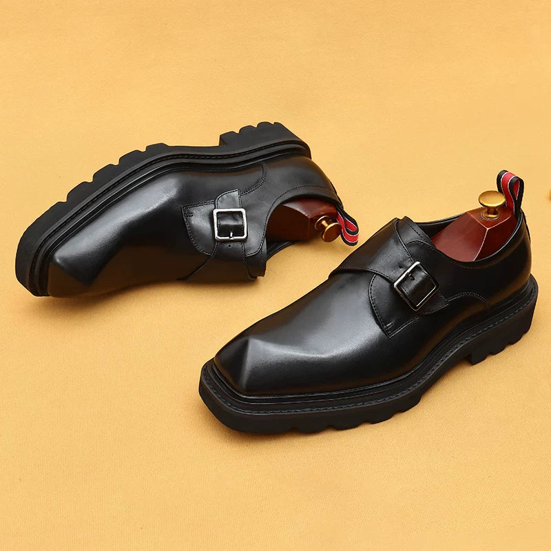Men's Black Genuine Leather Leather Shoes, Slip-On, British Style