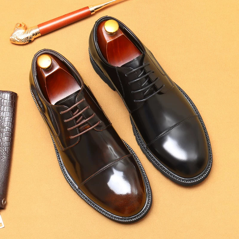 Men's Genuine Leather Leather Shoes, Thick Sole, Patent Leather