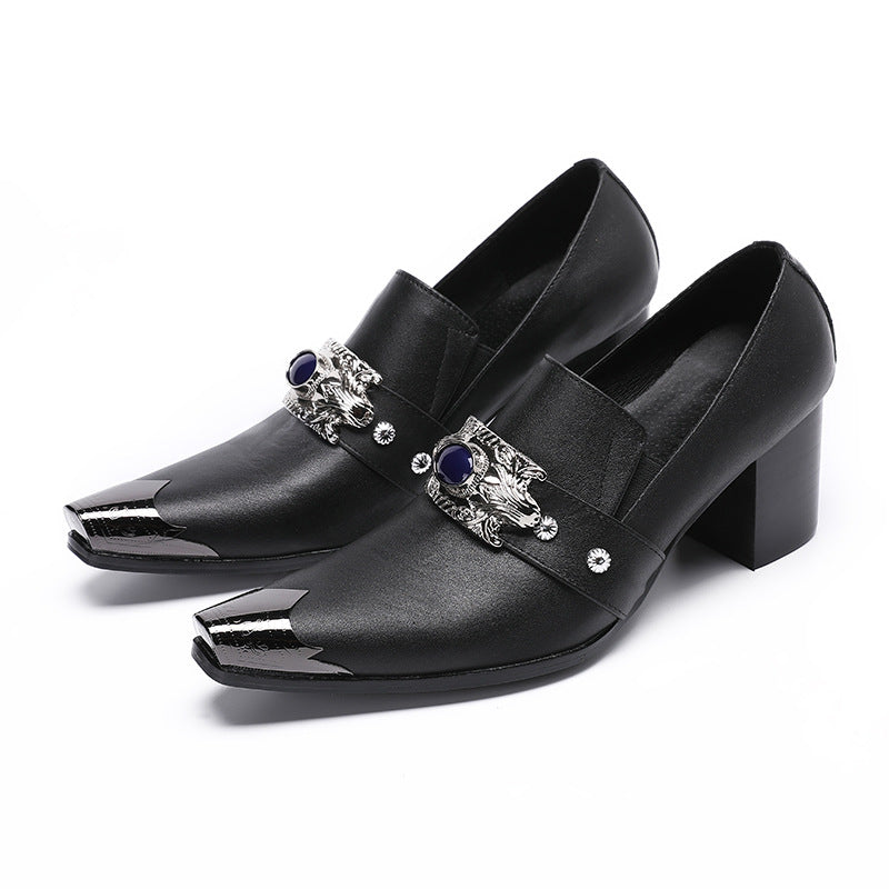Men's leather shoes autumn and winter business formal groomsmen black casual inner heightening wedding Korean brand British groom men's shoes