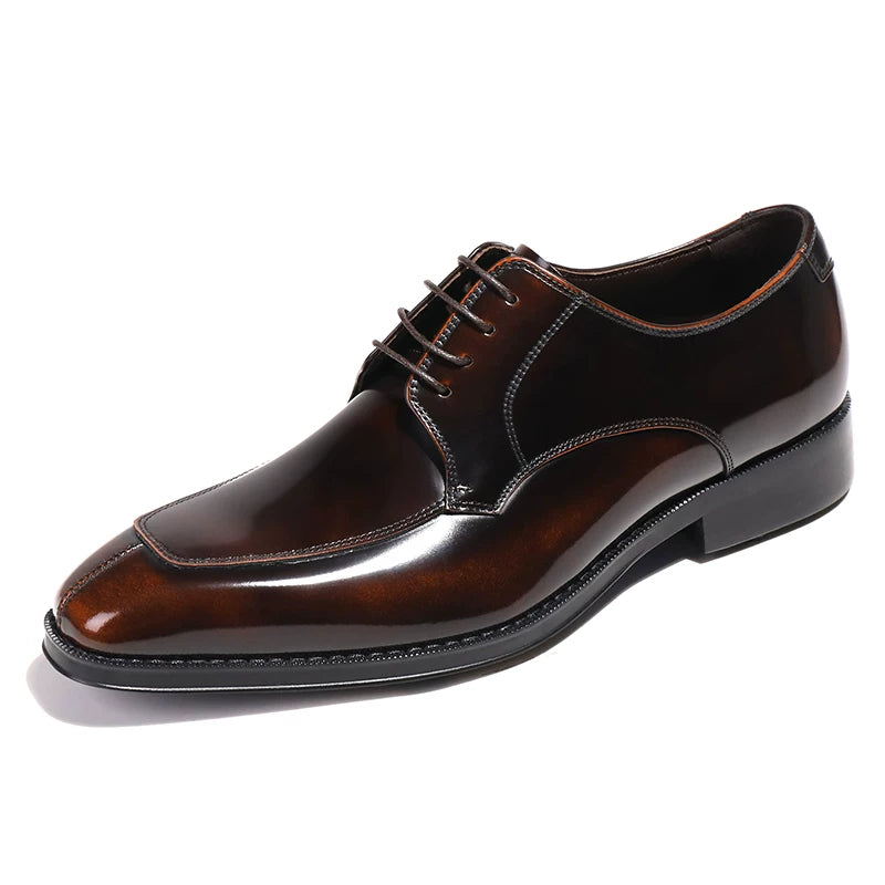 Men's Genuine Leather Derby Shoes, Handmade, Glossy