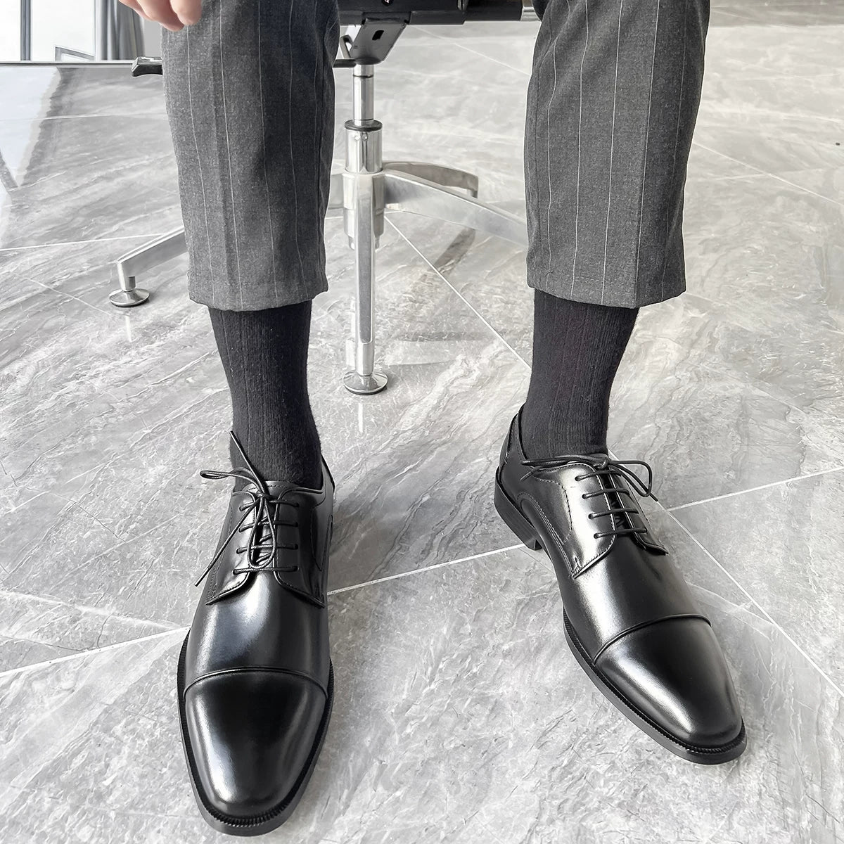 Men's Genuine Leather Derby Shoes, Pointed Toe, Business