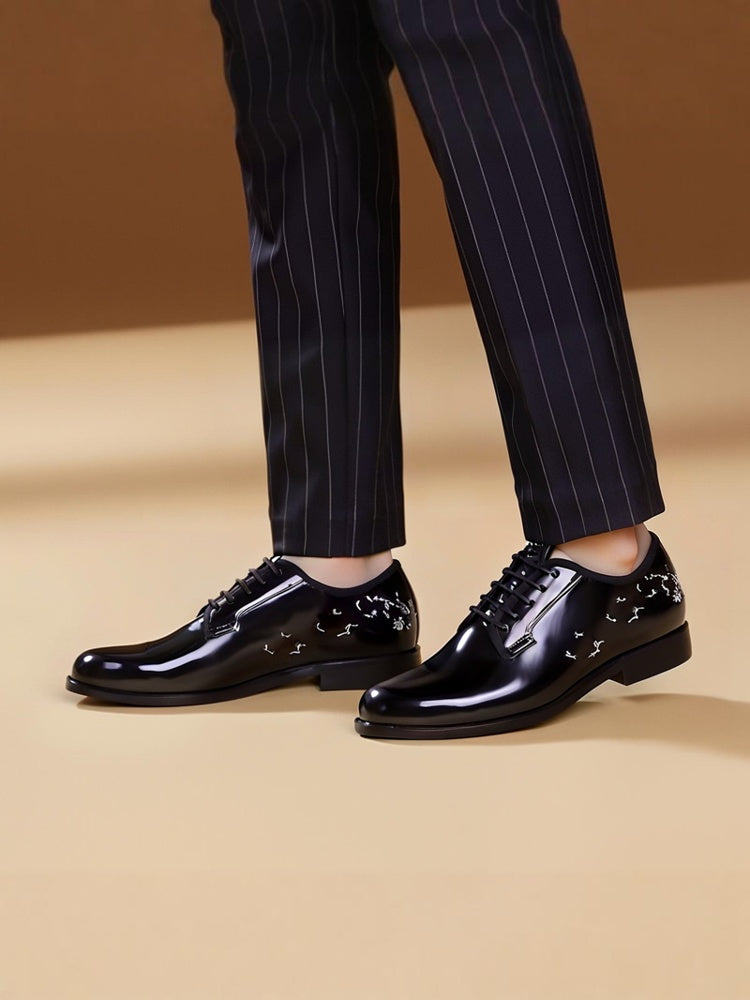 First-layer cowhide black polished leather lace-up casual leather shoes hand-embroidered European and American style round-toe shoes for men