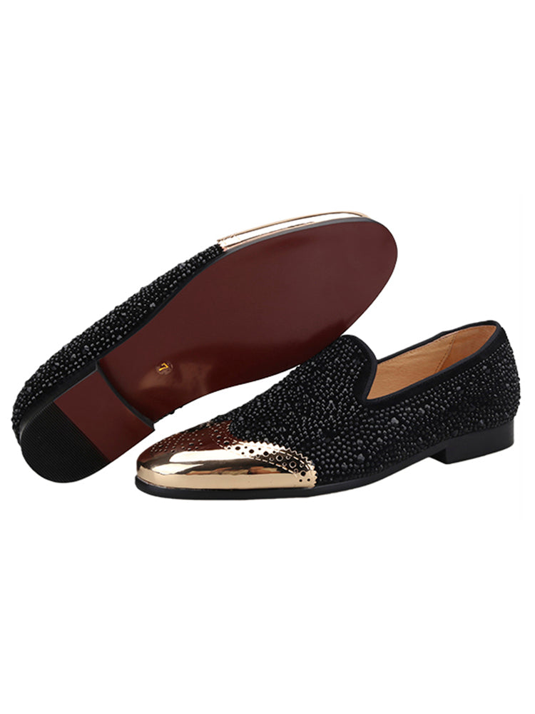New black suede men's slip-on loafers European and American style rhinestone metal buckle casual lazy shoes