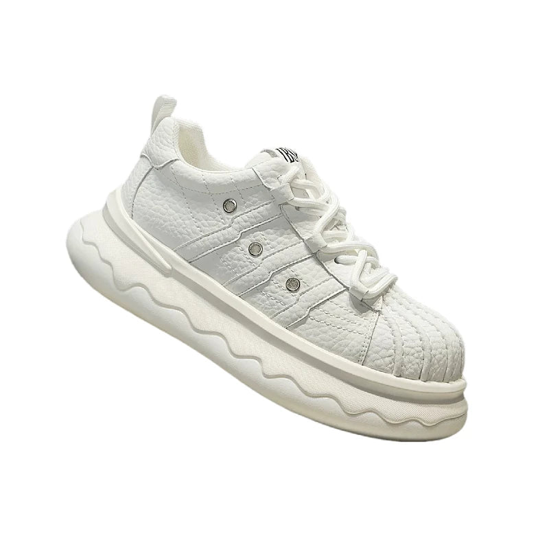 Men's Height-Increasing Platform Lace-Up Low-Top Shell-Toe White Sneakers New