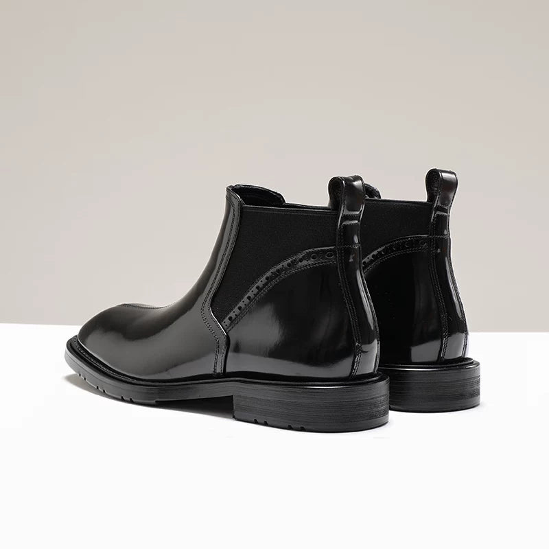 Men's Genuine Leather Chelsea Boots, Square Toe, Glossy