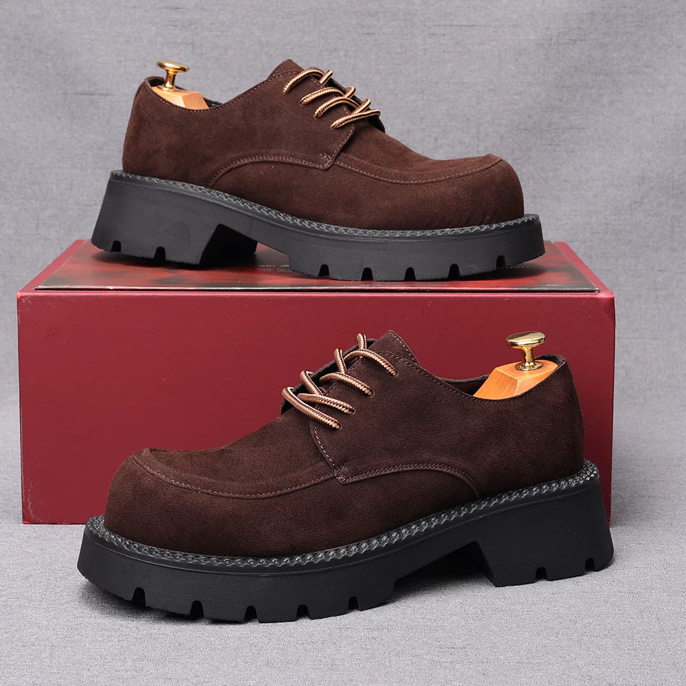 Men's Genuine Leather Derby Shoes, Height Increasing, Thick Sole