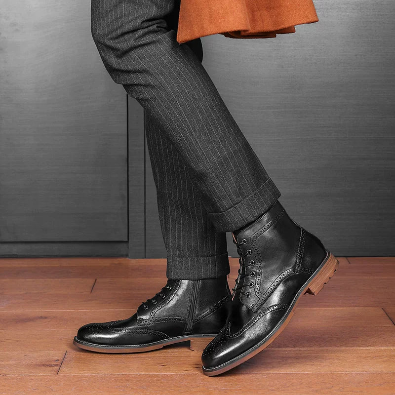 Men's Genuine Leather Martin Boots, British Style, Brogue