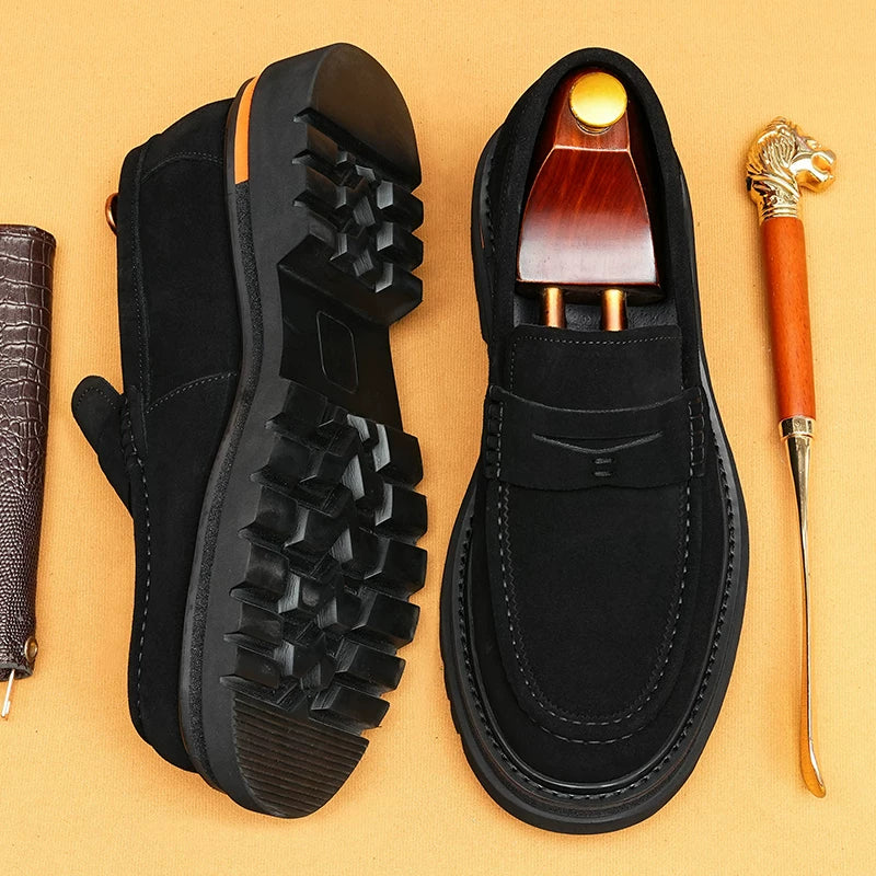 Men's Genuine Leather Loafers, Height Increasing, Thick Sole