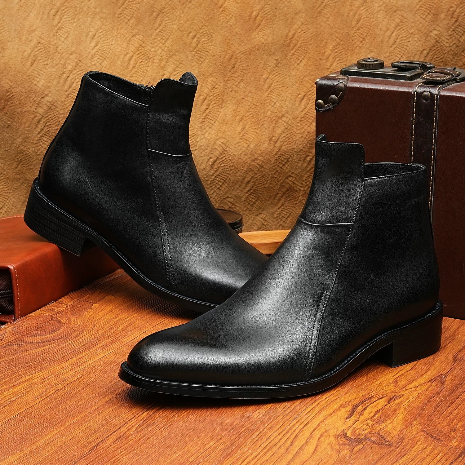 Men's Genuine Leather Martin Boots, Pointed Toe, British Style