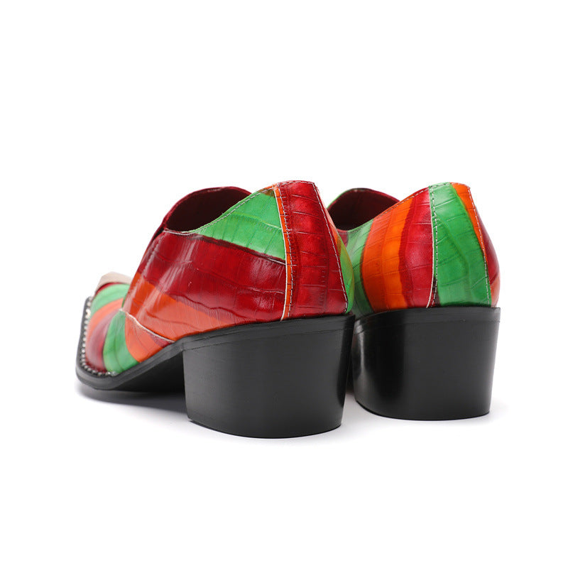 Men's Red Leather Loafers – British Style, Height Increasing