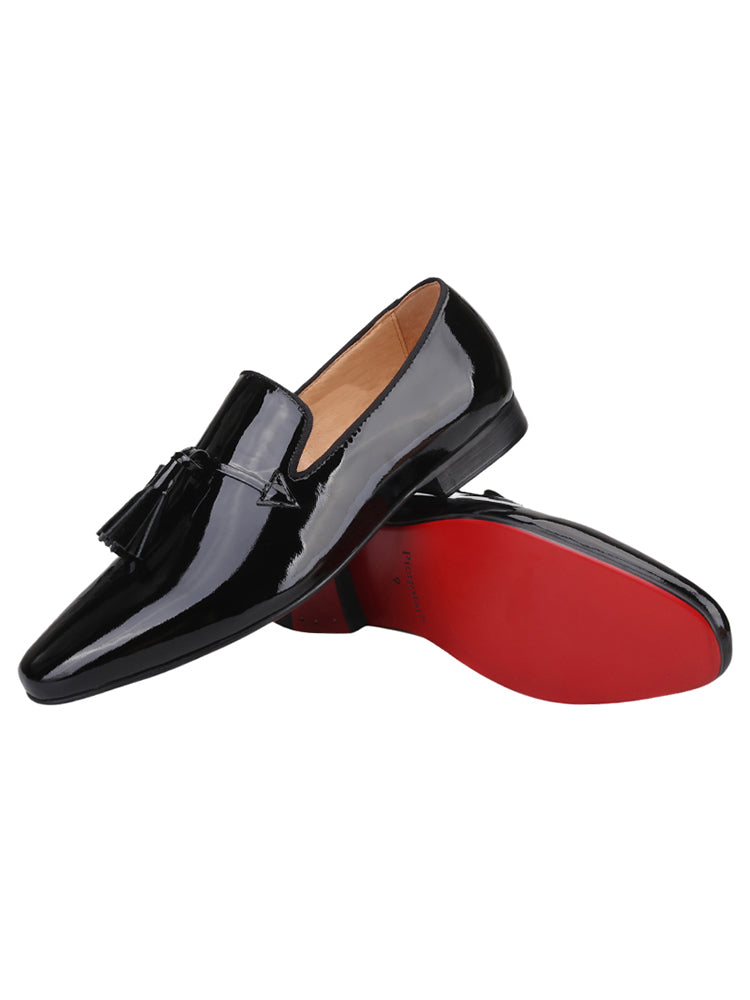 New imported blue and black patent leather men's classic tassel loafers European and American style handmade slip-on trendy men's shoes