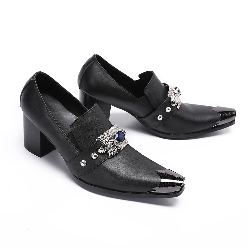 Men's leather shoes autumn and winter business formal groomsmen black casual inner heightening wedding Korean brand British groom men's shoes