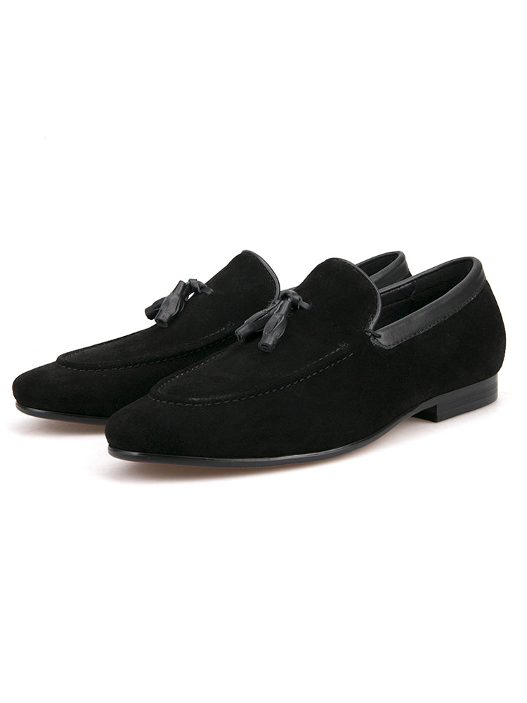 New British style two-color nubuck leather tassel slip-on shoes, trendy handmade slip-ons for men, loafers