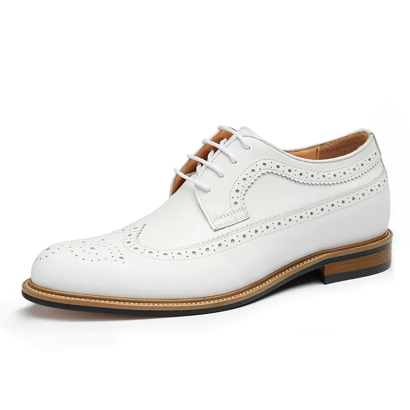 Men's White Genuine Leather Leather Shoes, Height Increasing, Business
