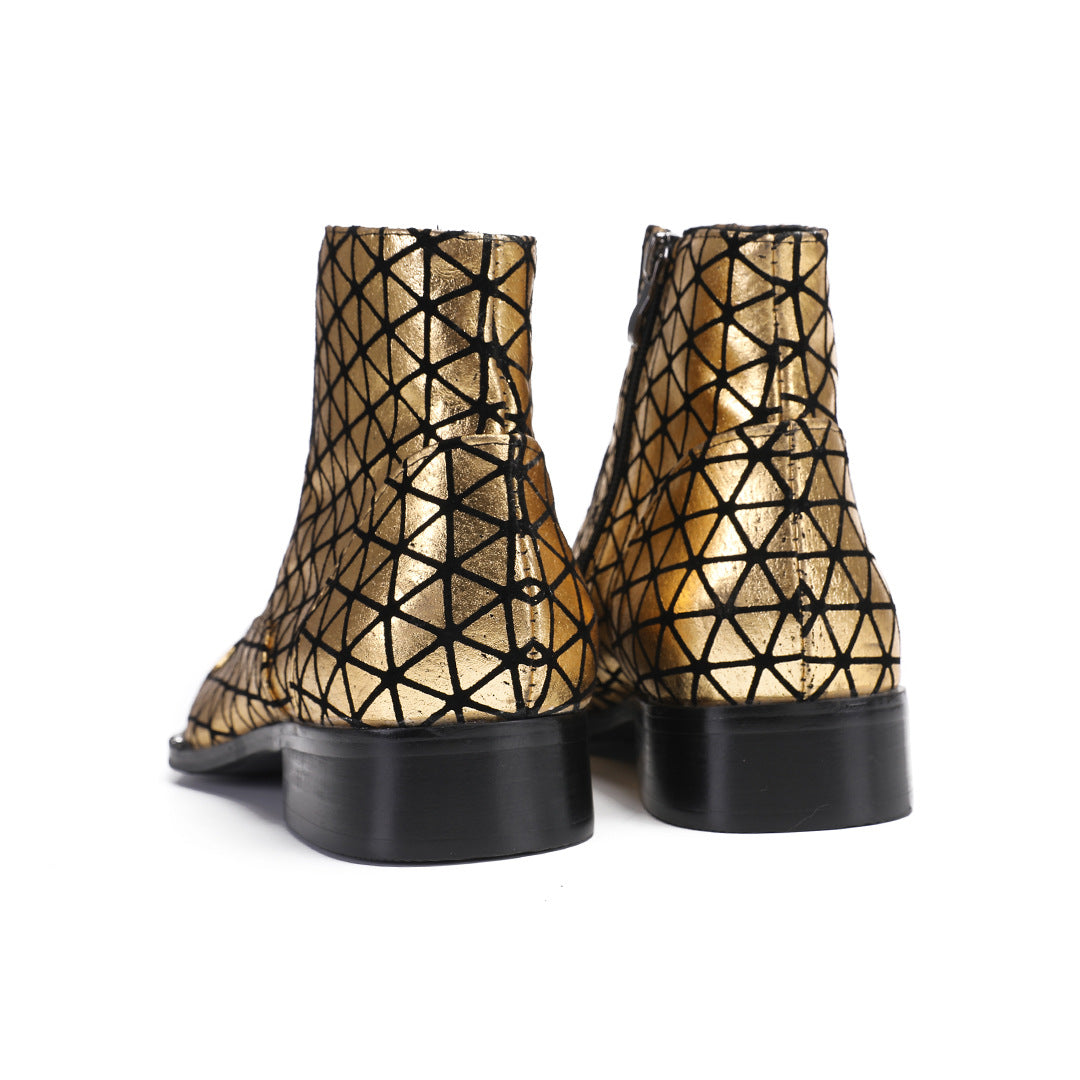 Men's Gold Leather Boots – British Style, Height Increasing