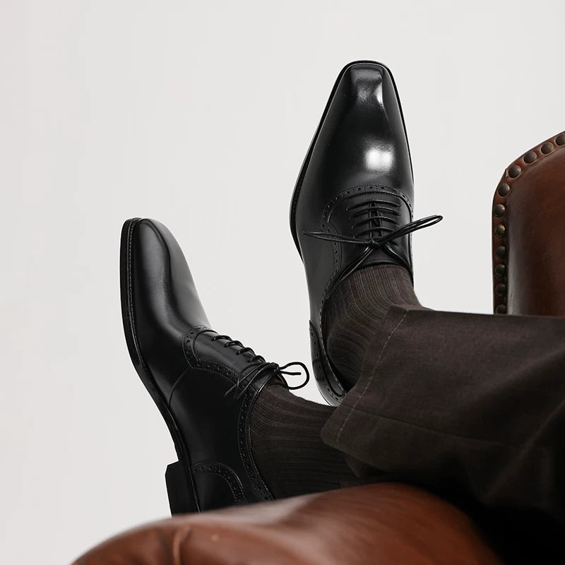 Men's Brown Genuine Leather Oxford Shoes, Handmade, Square Toe