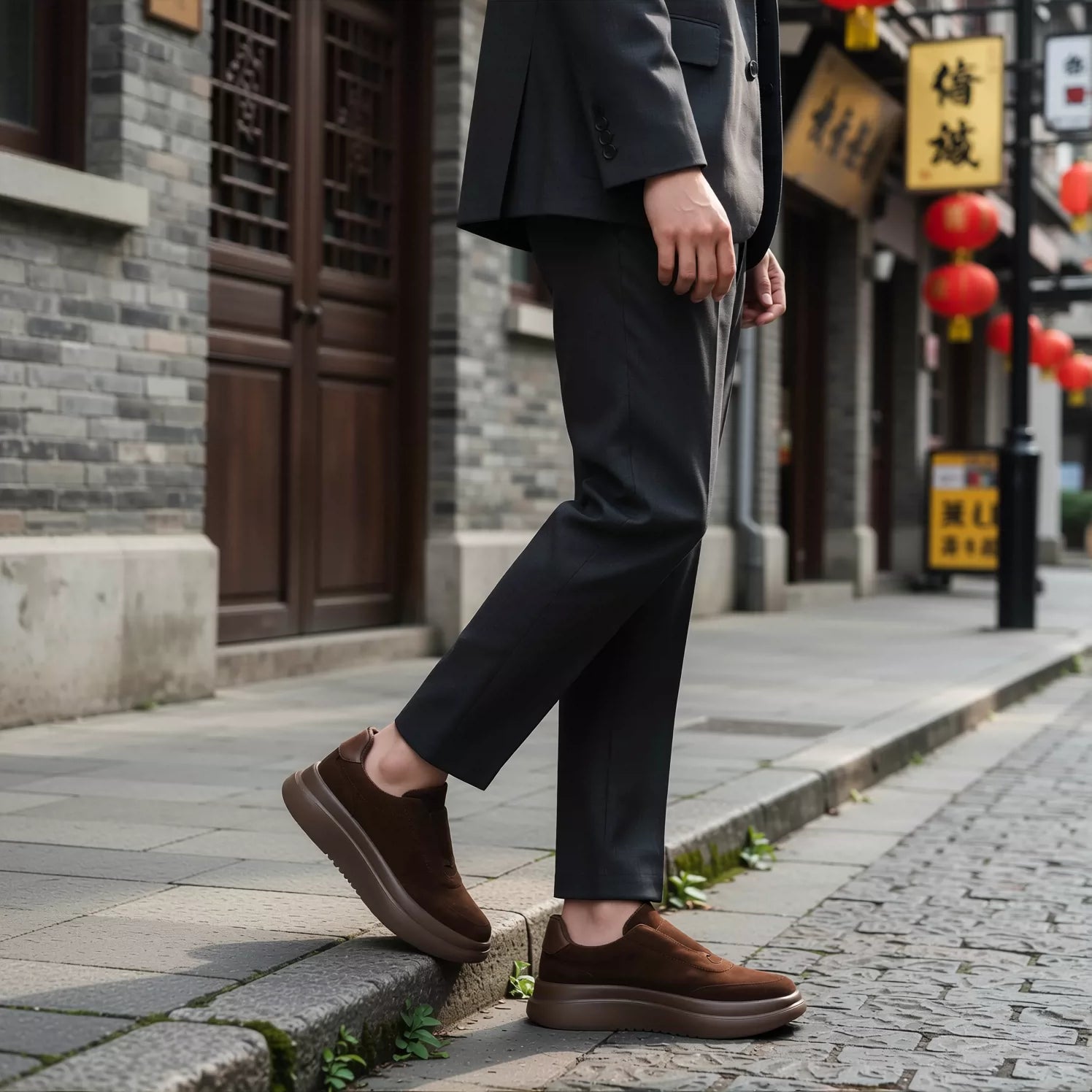 Men's Genuine Leather Casual Shoes, Height Increasing, Thick Sole
