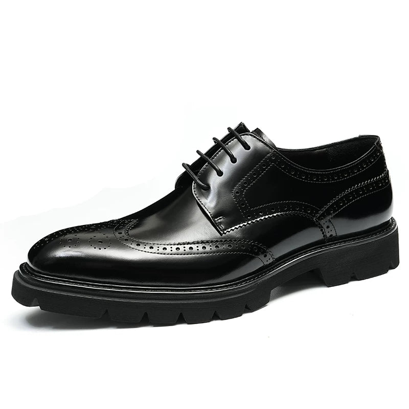 Men's Genuine Leather Leather Shoes, Thick Sole, Patent Leather