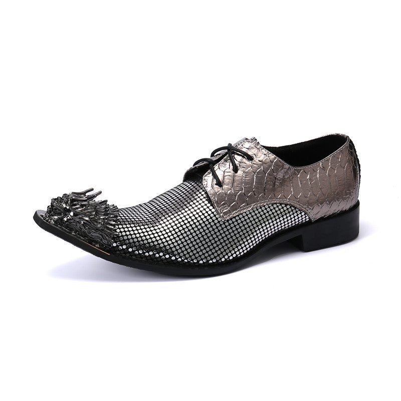 Leather shoes men's formal business high-end sense British casual inner heightening men's summer silver suit wedding groom's shoes