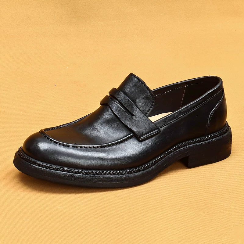 Men's Genuine Leather Loafers, Slip-On, British Style