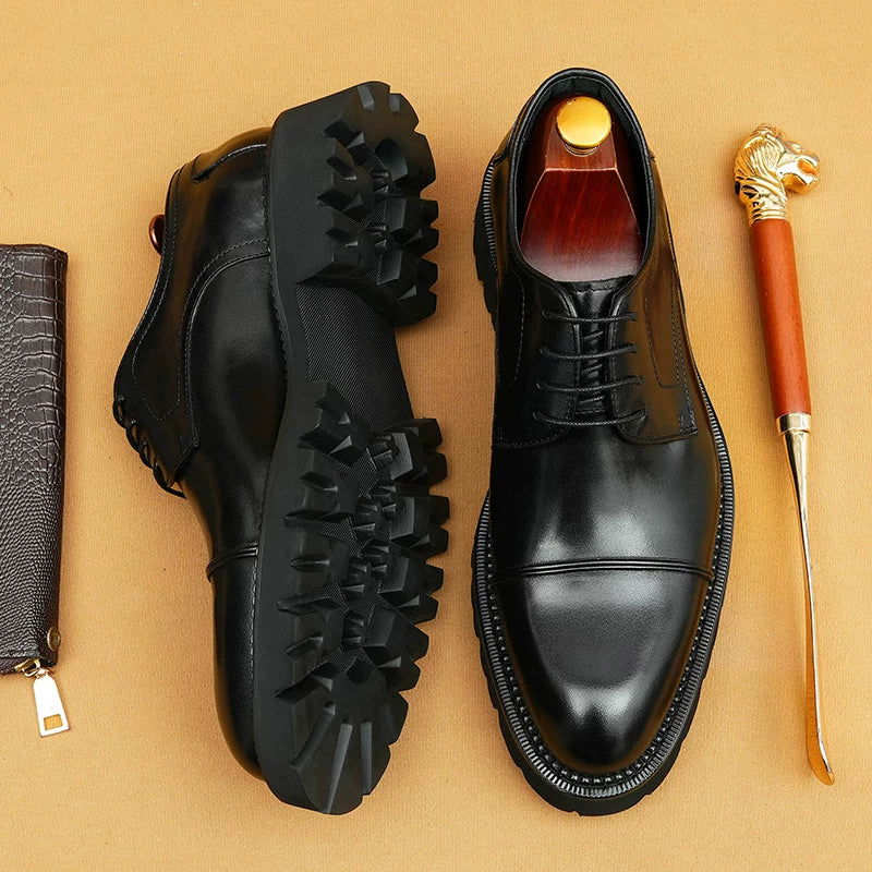 Men's Genuine Leather Leather Shoes, Height Increasing, Thick Sole