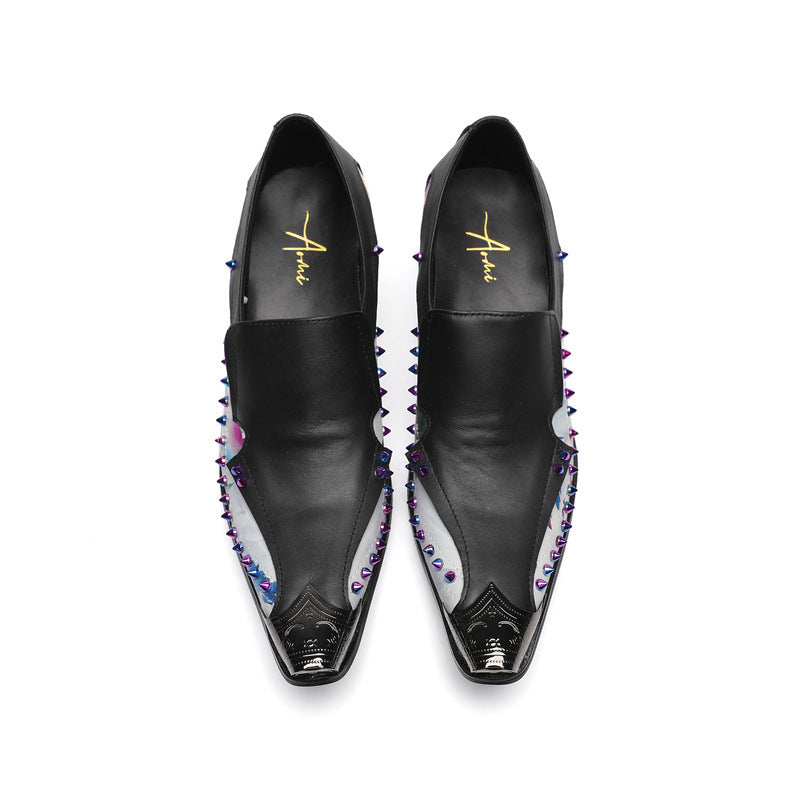 New arrival European men's shoes slip-on loafers Korean style printed low-top shoes youth men's breathable pointed leather shoes