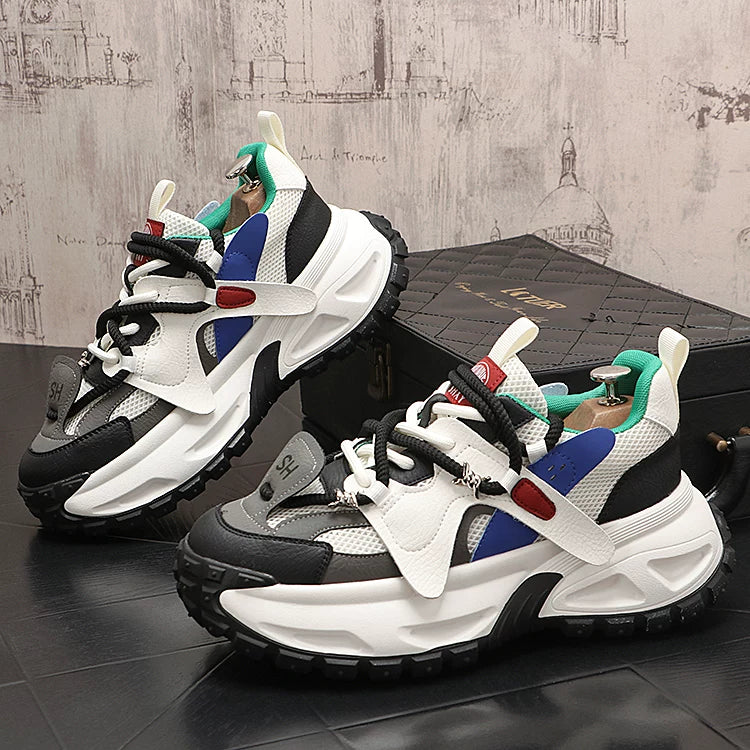 Men's 2026 Spring New Platform Mesh Color-Block Athletic Dad Shoes