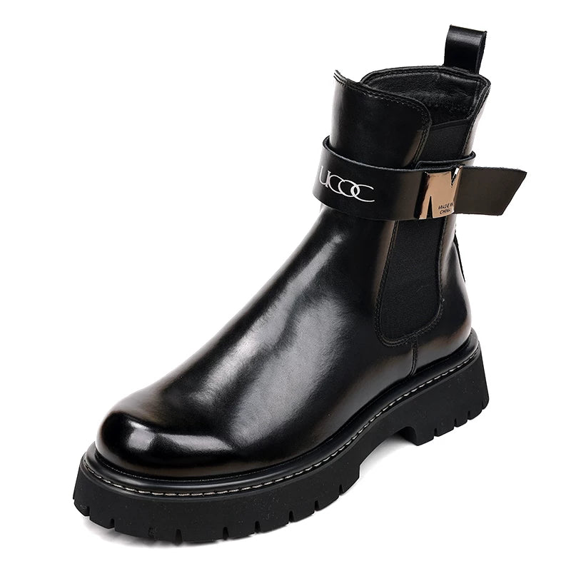 Men's Black Martin Boots, Height Increasing, Thick Sole