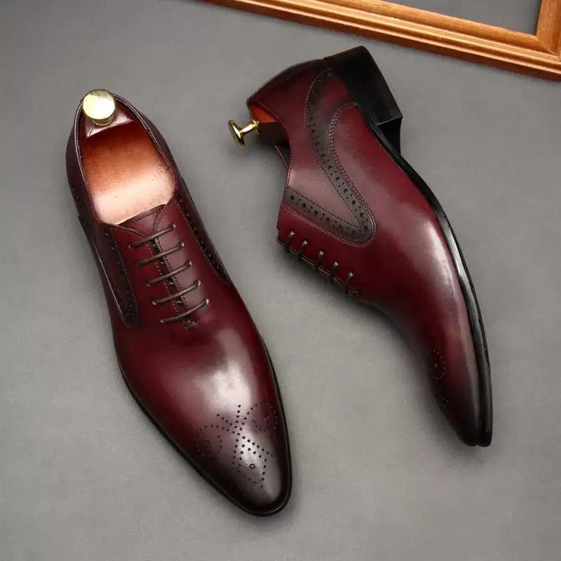 Men's Genuine Leather Derby Shoes, Pointed Toe, Lace-Up