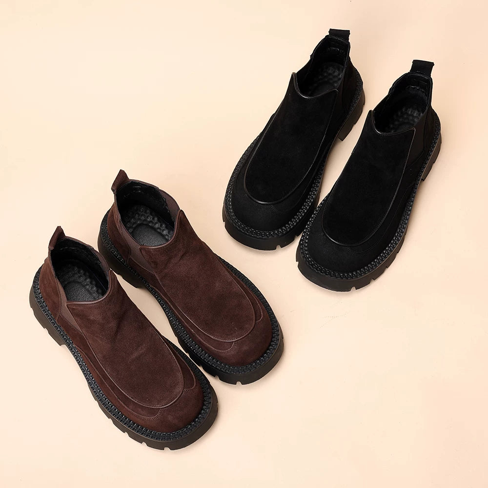 Men's Genuine Leather Martin Boots, Height Increasing, Thick Sole